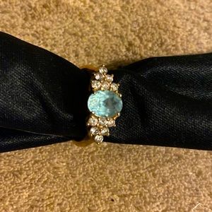 Gold sapphire and cubic zirconia ring. Size 7